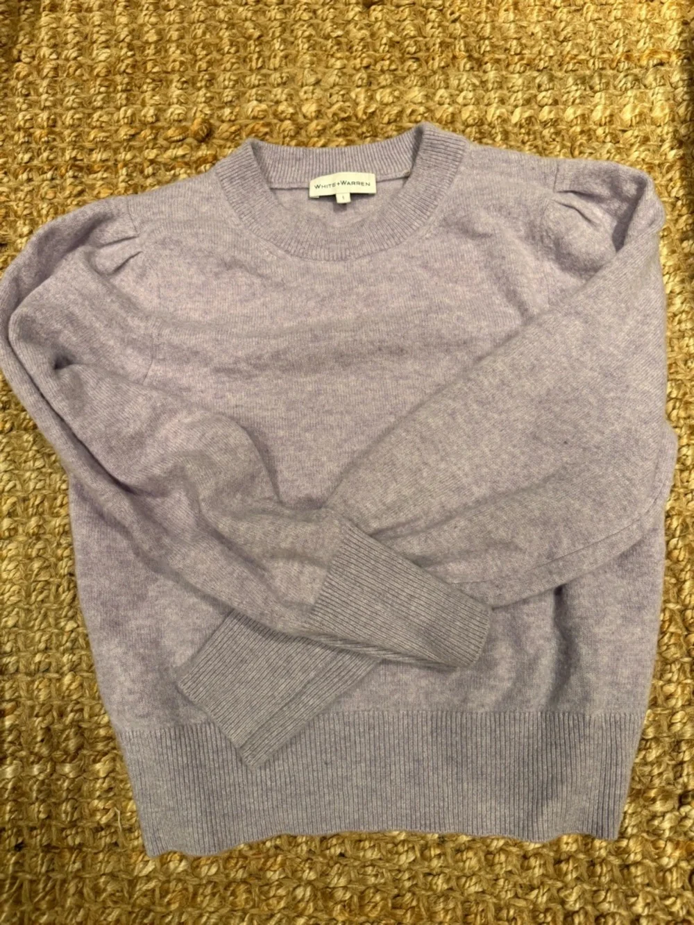 White and Warren Lavender Puff-Sleeve Crewneck Sweater-L